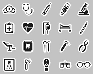 Medical Equipment Icons Black & White Sticker Set Big