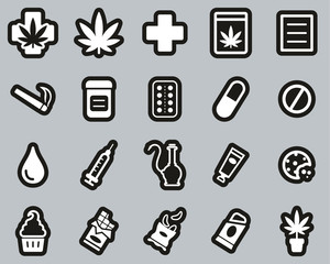 Medical Marijuana Icons White On Black Sticker Set Big