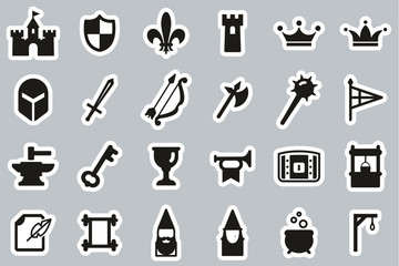 Medieval Castle Icons Black & White Sticker Set Big