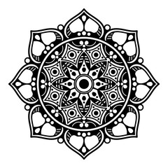 Decorative round ornament, black-white, isolated on white. Good decoration for the holidays. Perfect for printing, laser cutting.