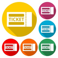 Cinema ticket icon in flat style with long shadow