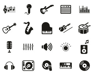 Music Or Music Studio Equipment Icons Black & White Set Big