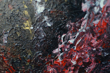 Black gold red textured acrylic painting