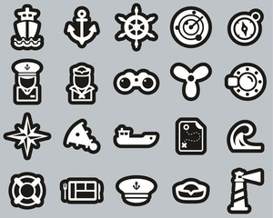 Nautical Vessel & Equipment Icons White On Black Sticker Set Big