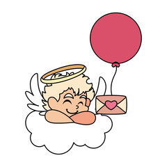cute cupid angel holding a love letter in white background