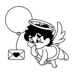 cute cupid angel holding a love letter in white background