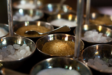 brown and white sugar in a restaurant
