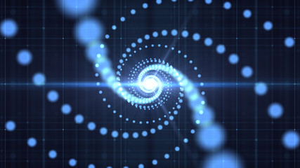 Fototapeta premium Abstract blue background. Neon lights. Glowing tunnel. Bright vibrant dots. laser illumination.