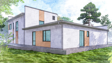 Fototapeta na wymiar Modern private residential house stylized as a graphic