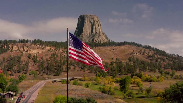 aerial of Devils Tower National Monument location for  Close Encounters Motion Picture