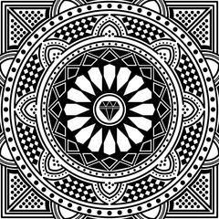 Fototapeta premium Decorative round ornament, black-white, isolated on white. Good decoration for the holidays. Perfect for printing, laser cutting.