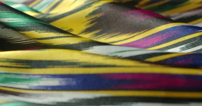 Native uzbek textile - khan atlas, close-up view