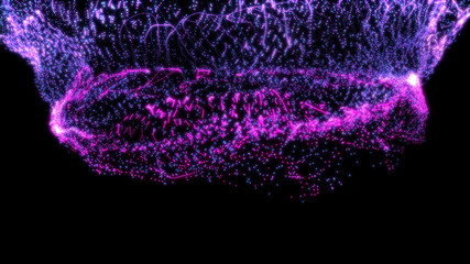 Glowing blue flying magic particles. Fluid system Liquid, smoke, dust. Violet glitters cloud.