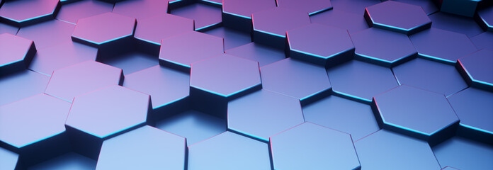 Hexagon blue and violet pattern. Abstract futuristic background.