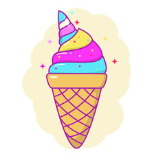 Cute ice cream cone vector illustration with colorful design isolated on white background 