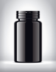 Bottle for pills on background. Glossy surface version. 