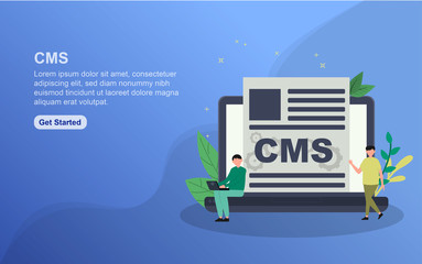Content management system landing page template. Flat design concept of web page design for website. Easy to edit and customize