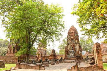 Statues of Buddhist monks in the ancient city of Ayutthaya, Thailand.