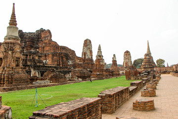 Statues of Buddhist monks in the ancient city of Ayutthaya, Thailand.