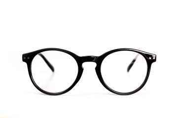 Glasses with diopters and a dark rounded frame, universal for men and women