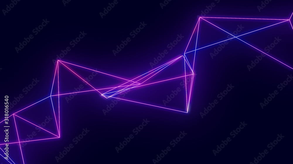 Sticker neon futuristic wireframe surface. triangula glowing structure. connected lines triangle technology 