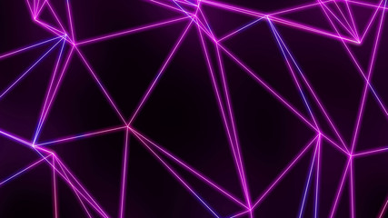 Neon futuristic wireframe surface. Triangula  glowing structure. Connected lines triangle technology construction. Wed design cover template. Abstract backround.Blue and pink color