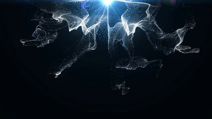 Explosion of white and blue colorful powder or dust. Color particle splash, fume effect, festive abstract background. Explode particles freeze. Isolated on black.