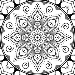 Decorative round ornament, black-white, isolated on white. Good decoration for the holidays. Perfect for printing, laser cutting.
