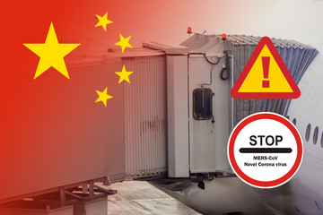 MERS-CoV Coronavirus chinese infection airplane being preparing ready for takeoff plane in the...