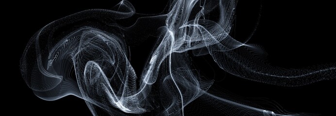 3D line art wave smoke movement dark overlay backgrounds, abstract black backgrounds.