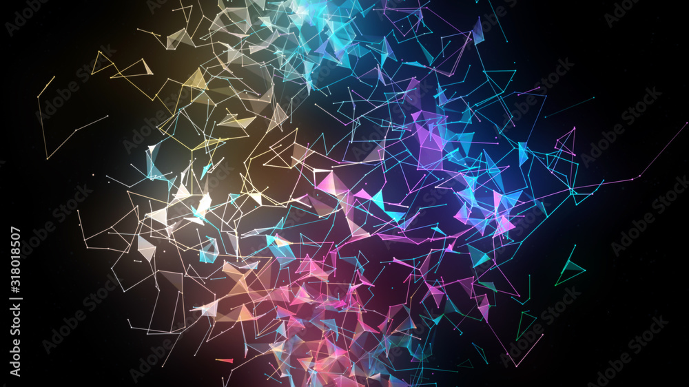 Poster lines connected triangles. network sphere system. digital data plexus technology construction. conne