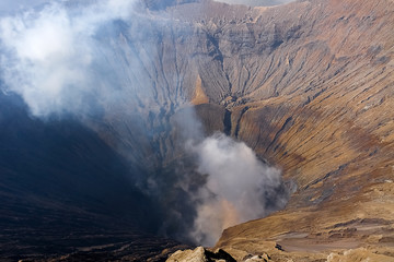 Crater of active volcano Bromo in Indonesia. Java island.