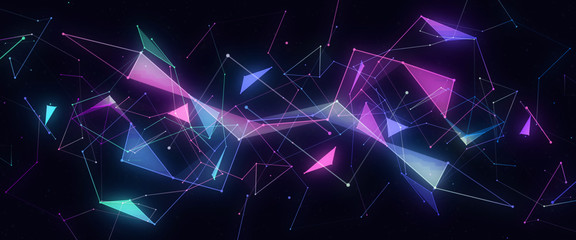 Lines connected triangles. Network sphere system. Digital data plexus technology construction. 