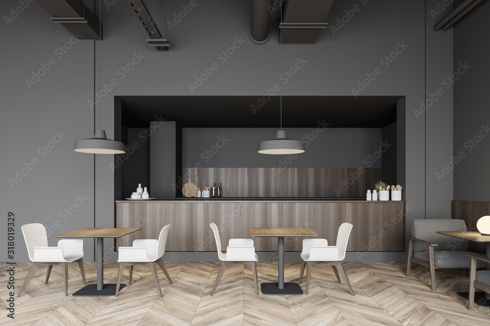 Wall mural modern gray coffee shop interior