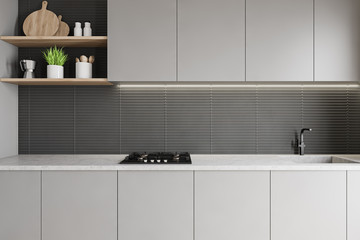 Light gray countertops in modern kitchen