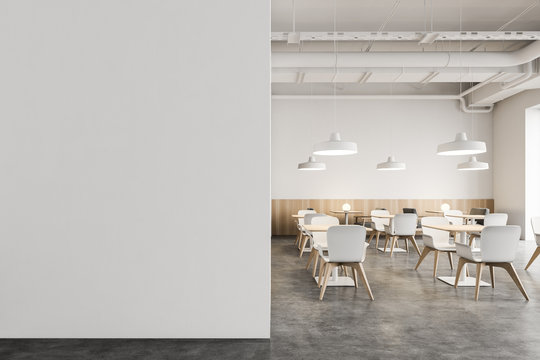 White Industrial style cafe with mock up wall