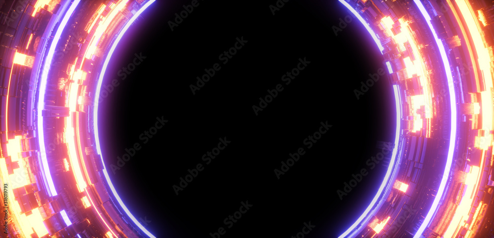 Wall mural futuristic multicolored glowing neon element. sci fi abstract background