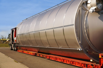 Oversize Load or exceptional convoy. A truck with a special semi-trailer for transporting oversized...