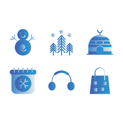 Basic vector winter icon include snowman, winter, frozen, snow, forest, nature, tree, igloo, ice, house, eskimo, cool, calendar, season, earphone, earmuffs, bag, discount