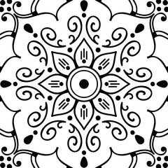 Decorative round ornament, black-white, isolated on white. Good decoration for the holidays. Perfect for printing, laser cutting.