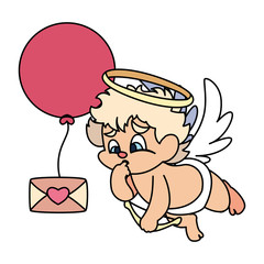 cute cupid angel holding a love letter in white background