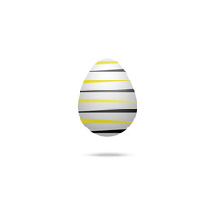 Color vector illustration of a white Easter egg with a bumblebee ornament, black and yellow stripes. Outline on an isolated background. There is a shadow and volume. Idea for a sticker, book.  Easter.