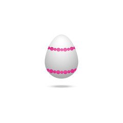 Color vector illustration of a white Easter egg with a pink necklace ornament. Outline on an isolated background. There is a shadow and volume. Idea for a sticker, book, magazine.  Easter. Holiday pri