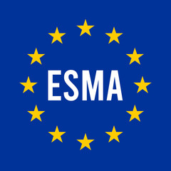  	ESMA, European Securities and Markets Authority sign illustration with the European flag 	