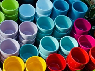 Macro of many ceramic flower pots
