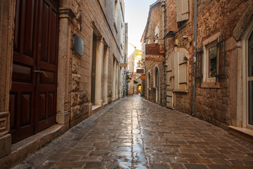 Streets of the old stone city, medieval Mediterranean architecture