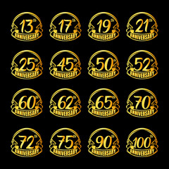 Fototapeta premium Set of anniversary badges. Golden anniversary celebration emblem design for booklet, leaflet, magazine, brochure poster, web, invitation or greeting card. Vector illustration