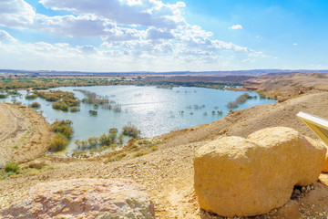 Water reservoir and desert landscape near Ein Yahav