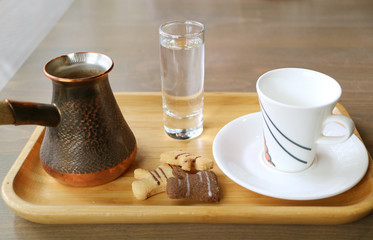Set of Modern Style Turkish Coffee Served on Wooden Table