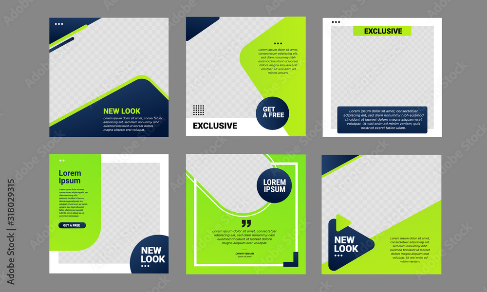 Wall mural set of editable minimal square banner template. green and blue background color with stripe line sha